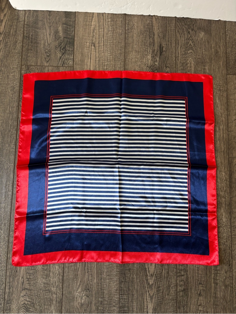 Navy, Red and White Striped Silk Scarf